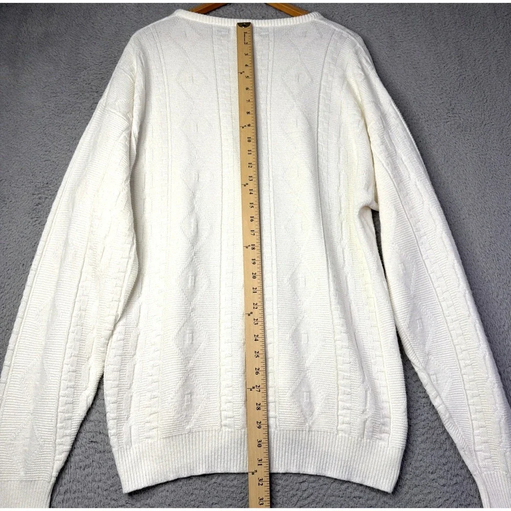 Vintage Christian Dior Sweater Mens XL Ivory Longsleeve Crewneck Made USA